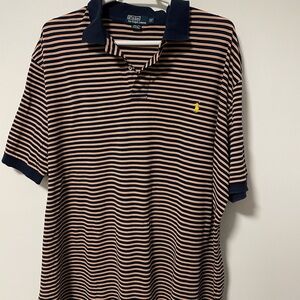 Used, Ralph Lauren Orange and Blue Polo Shirt Classic Stripes